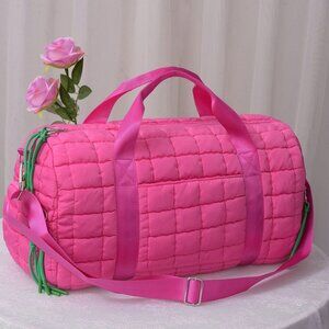 Hot Pink Quilted Puffer Weekender Bag | Travel Duffel Tote Carry-On Gym Bag